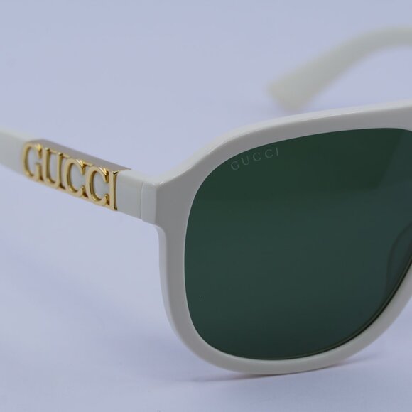 Gucci GG1188S 005 Sunglasses Ivory Aviator Frame, Green Lenses main image 4